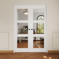French Door 56' x 80' (Double 28' x 80') 3-Lite Clear Glass Door Slabs with Pre-Hung Jamb, Black Hinges, Levers and Latch, White Primed, French Interior Doors with Frame, Swing Double Bedroom Doors