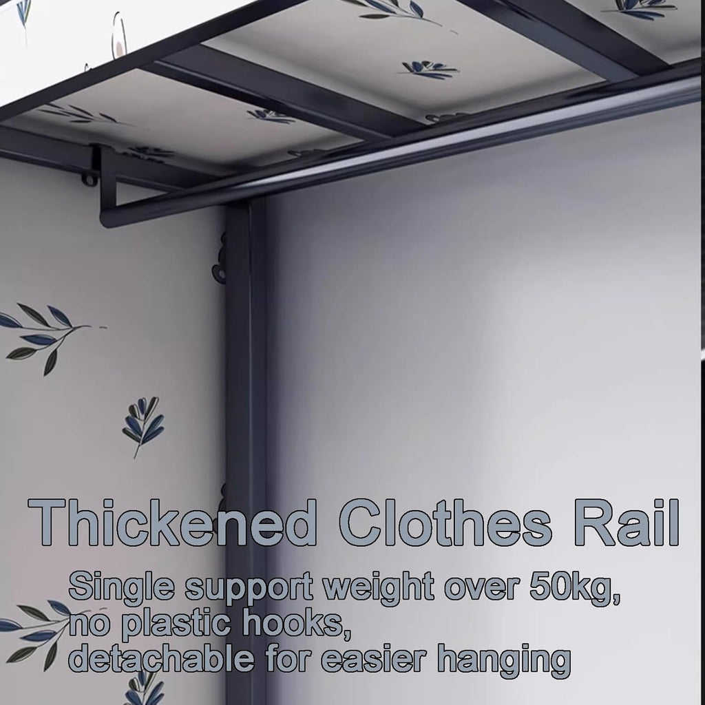 67Inch Portable Wardrobe Closet Storage Organizer for Bedroom, 23MM Thick Steel Hanging Rack with Cover Gray