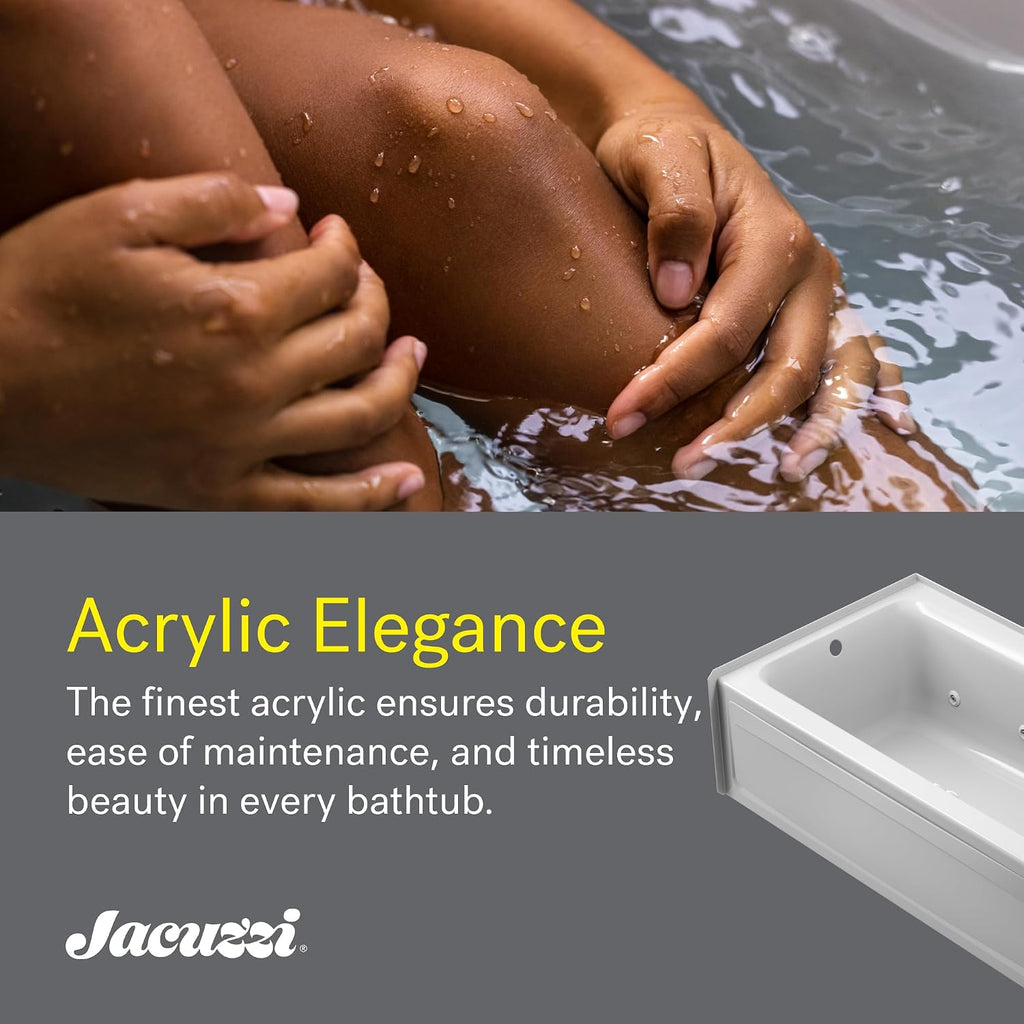 Jacuzzi SIGNATURE Acrylic Skirted Bathtub, Jet Massage Tub, Slip Resistant, Left Drain Placement, 60' (L) x 36' (W), Rectangle Flat Front, White