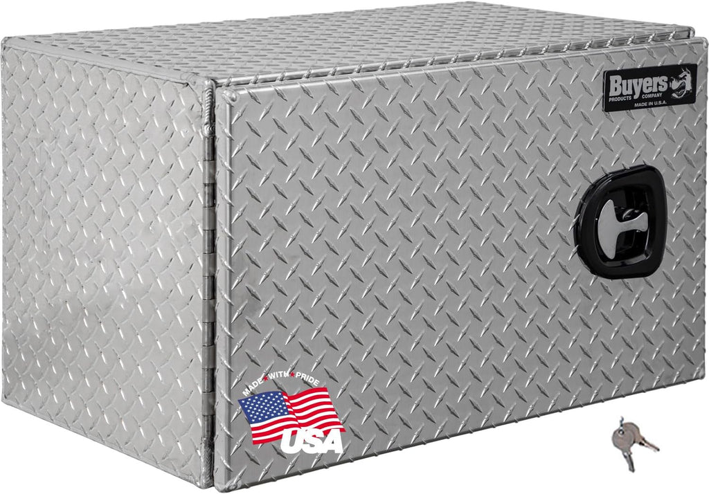 Buyers Products 1705203 Underbody Truck Tool Box with Barn Doors, 18x18x30 Inch, Diamond Tread Aluminum, Made in USA, Compression Latch, Weather Resistant, Toolbox for Flatbeds, Trailers & Work Trucks