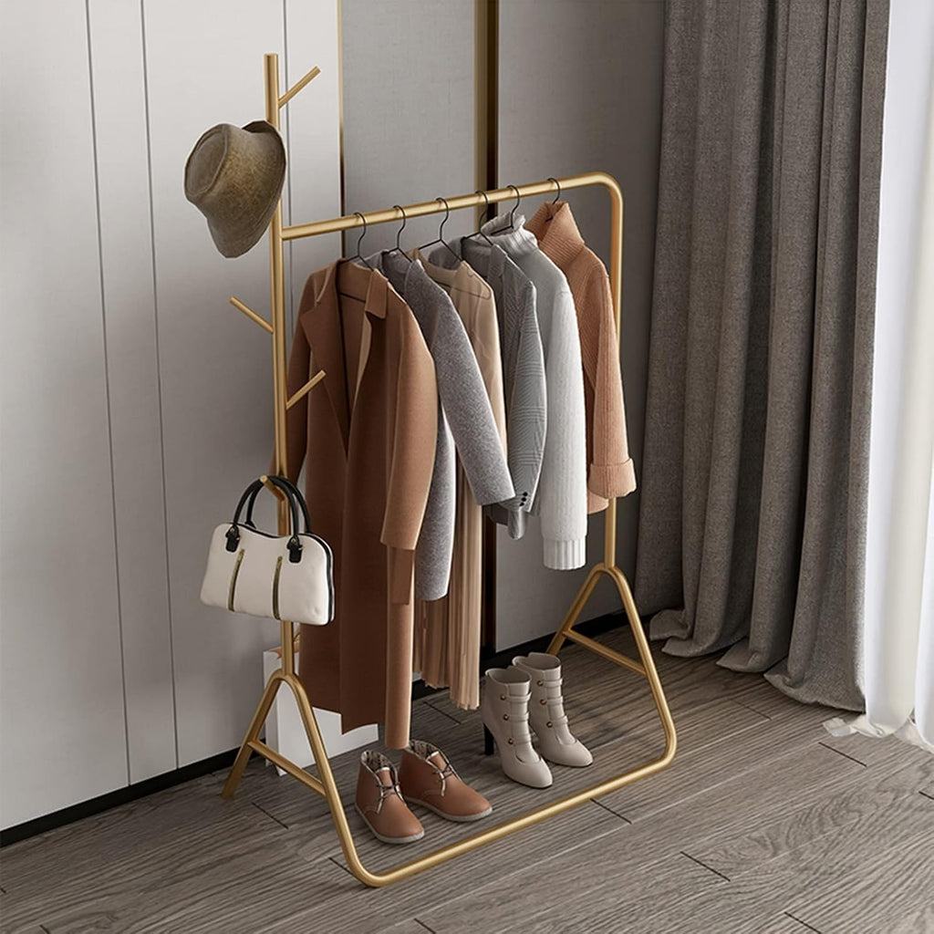 Clothing rack Modern And Simple Coat Racks Heavy Duty Metal Garment Rack With 5 Hooks Large Capacity Indoor Clothes Rail Retail Clothing Display Rack,Gold 60x40x170cm