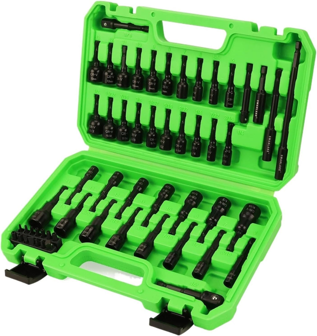 55Pcs Magnetic Nut Driver Set, 1/4' Hex Shank, Impact Socket Adapters, Snappy Driver Bits, Drill Bit Extension
