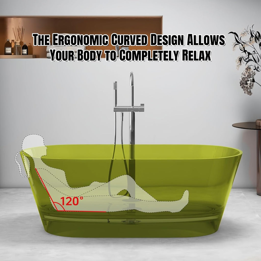 67' Edeyeu Freestanding Bathtub - Luxury Natural Resin Solid Surface Bathtub, Extra Deep Soaking Tub With Artistic Translucent Design, High-End Stand Alone Free Standing Tub Blue C