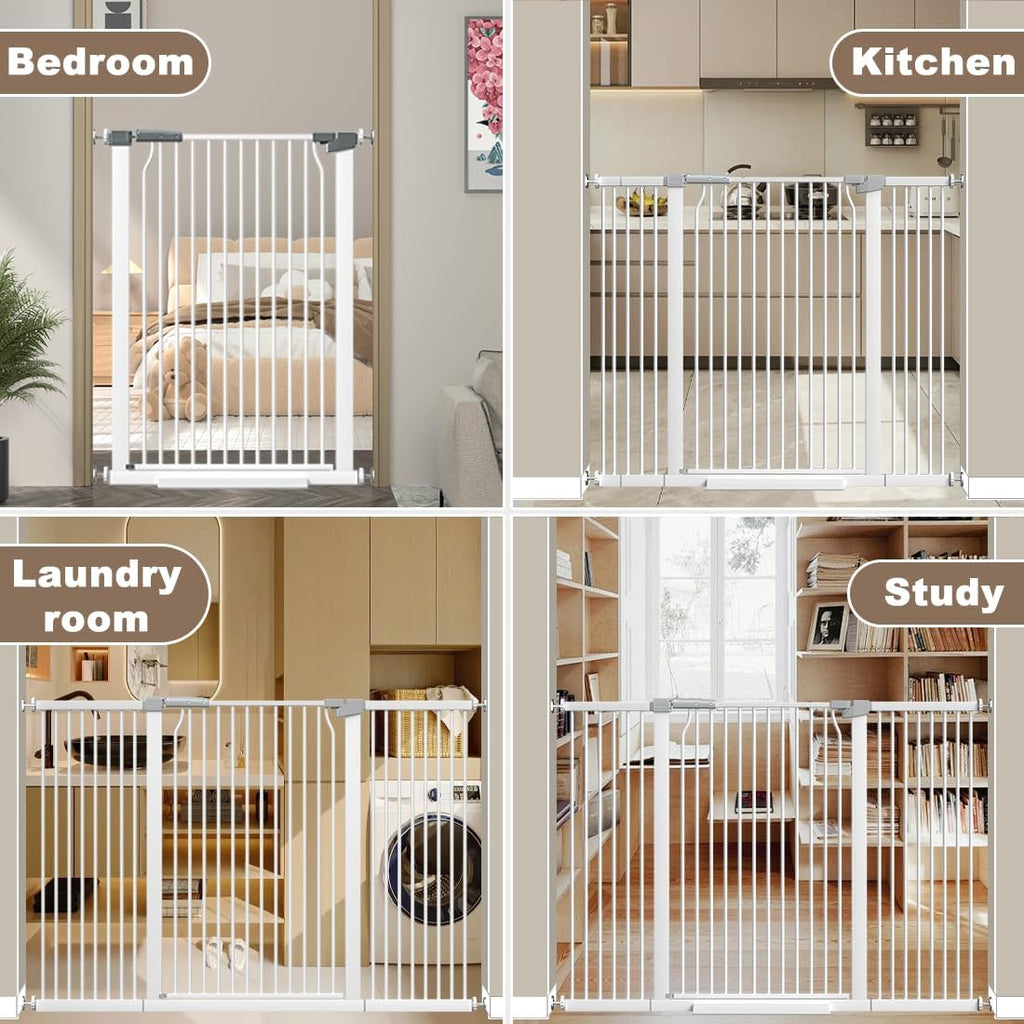 41' Extra Tall Baby Gate for Doorways and Stairs No Drill, Adjustable 29.9-40.9'' Auto Close Dog Gate Indoor, Pressure Mounted Walk Through Swing Wide Pet Gate, Tall Cat Gate with Expansion Kit, White