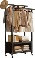 Clothing Rack, coat rack with Wheels Rolling Clothes Rack with Storage Coat Rack Stand Modern Garment Rack for Bedroom Boutiques Heavy Duty Coat Hanger Rack