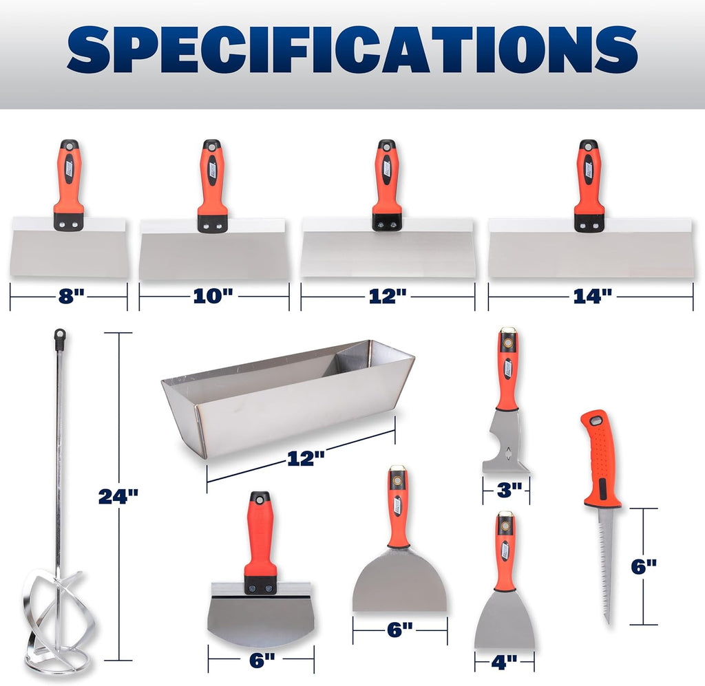 WAL-BOARD TOOLS Deluxe Drywall Finishing Tool Kit, Mud Pan, MultiTool, Taping Knife, Bucket Scoop, Saw, Mud Mixer, DTKFNSH2
