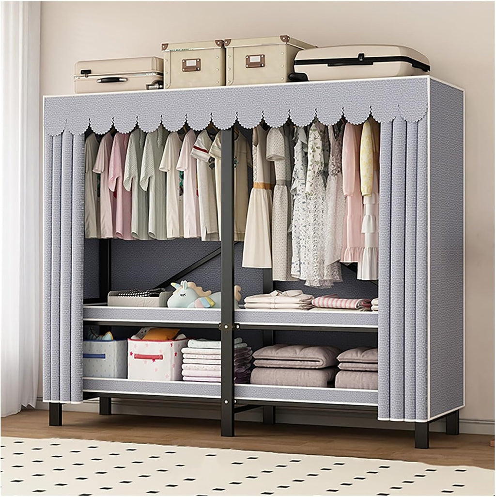 Foldable Clothe Rack With Cover, Garment Coat Storage Rack, Metal Clothing Organizer, Foldable Clothes Rack For Hanging Clothes, One-Piece Folding Base For Bedroom(Purple,190cm/74.8inch)