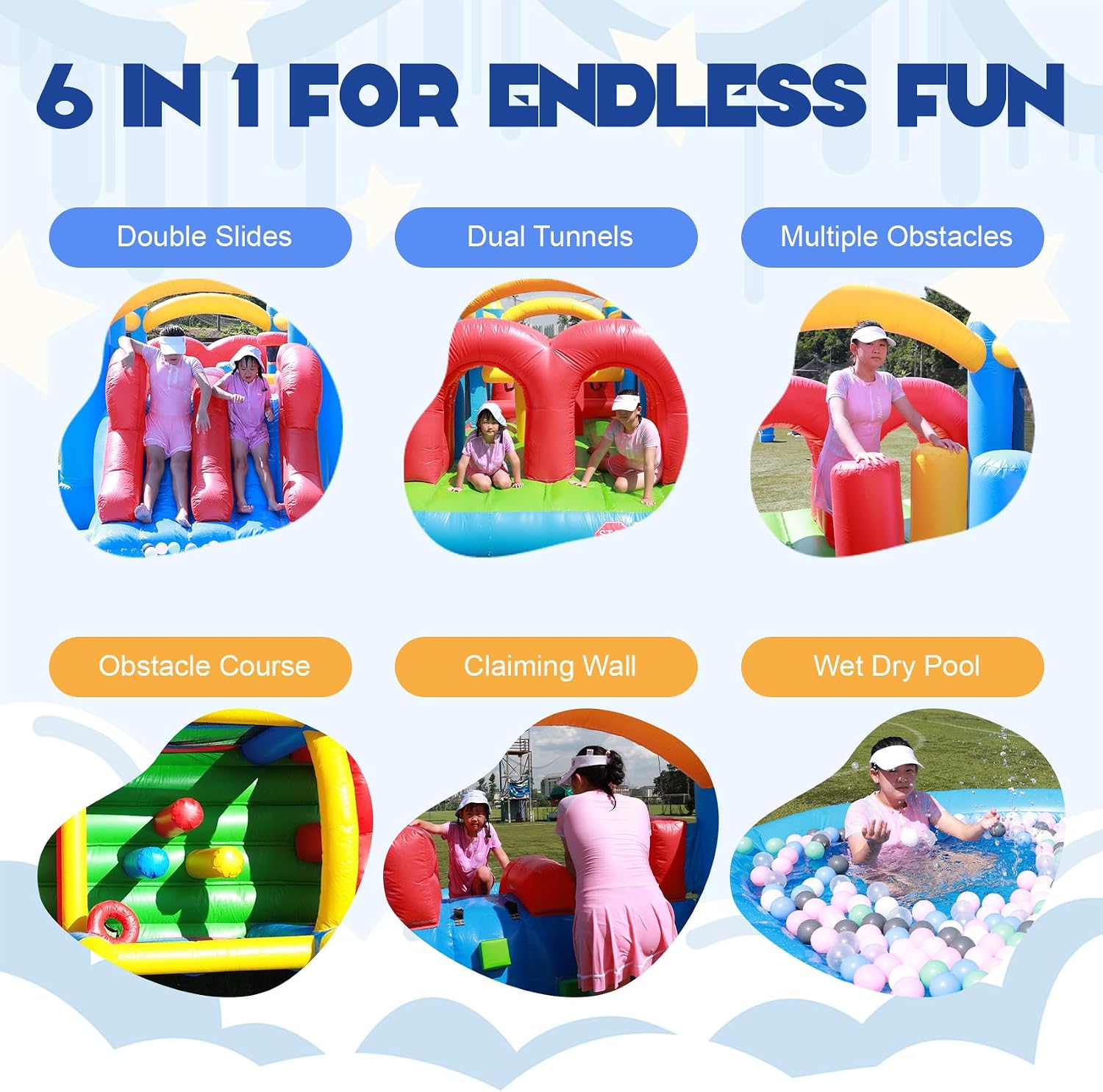 30FT Commercial Inflatable Bounce House Combo - Heavy Duty PVC Dual Racing Slides Obstacle Course Bouncer with Crawl Tunnels & Climbing Wall for Backyard, School, Church Events, Kids Adults