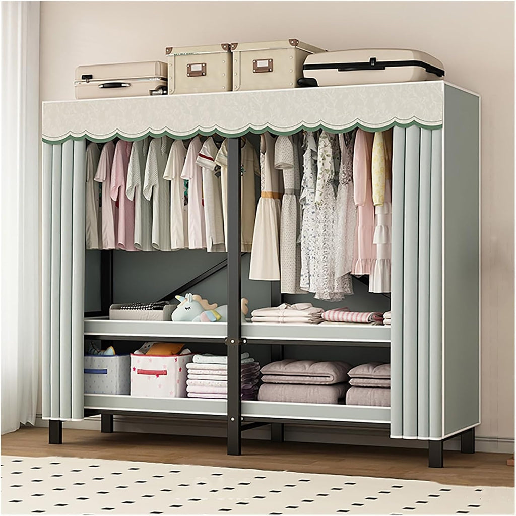 Foldable Clothe Rack With Cover, Garment Coat Storage Rack, Metal Clothing Organizer, Foldable Clothes Rack For Hanging Clothes, One-Piece Folding Base For Bedroom(Green,190cm/74.8inch)