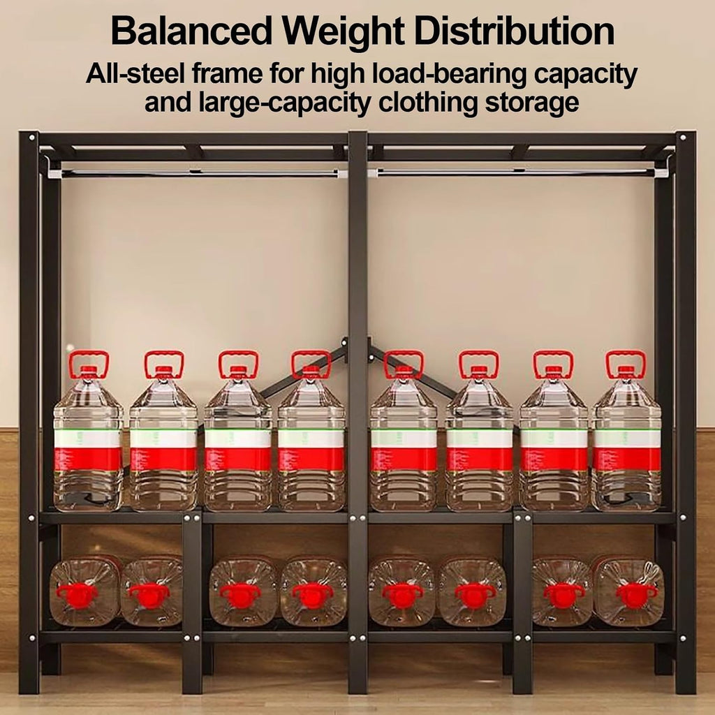 Foldable Closet Wardrobe Clothes Rail with Cover Heavy-Duty Clothes Rack with Bottom Shoes Shelf Portable Armoire Storage Metal Garment Racks for Hanging Clothes(A,130x50x170cm/51x20x67in)