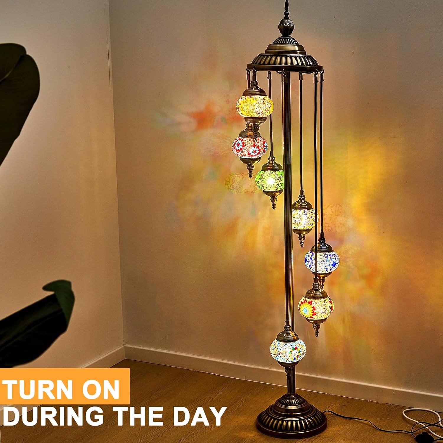 Hortsun Turkish Lamp Moroccan Floor Lamp Handmade Globe Living Floor Lighting Bohemia Standing Lighting for Decorative Home Designs(Floor,7 Globes Style)
