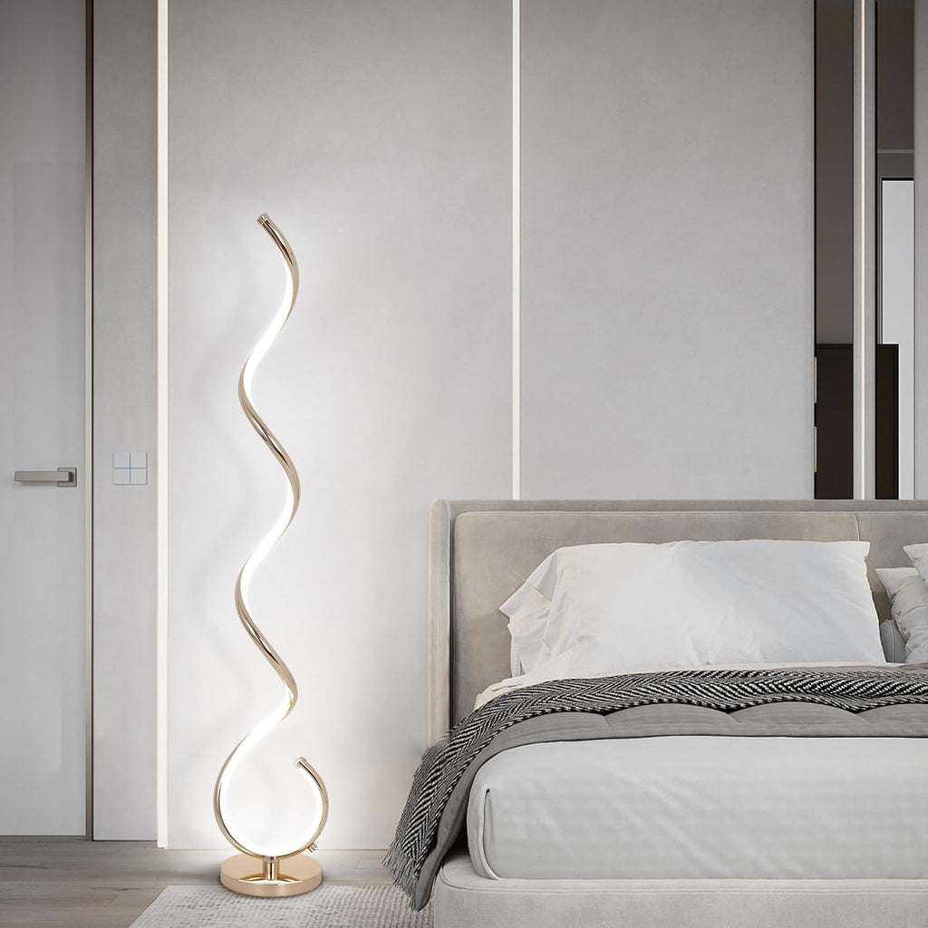 EIDISUNY Modern Spiral Floor Lamp for Living Room, Bedroom & Office - 3 Color Temperature LED with Remote & Foot Switch, Dimmable 48W (Gold)