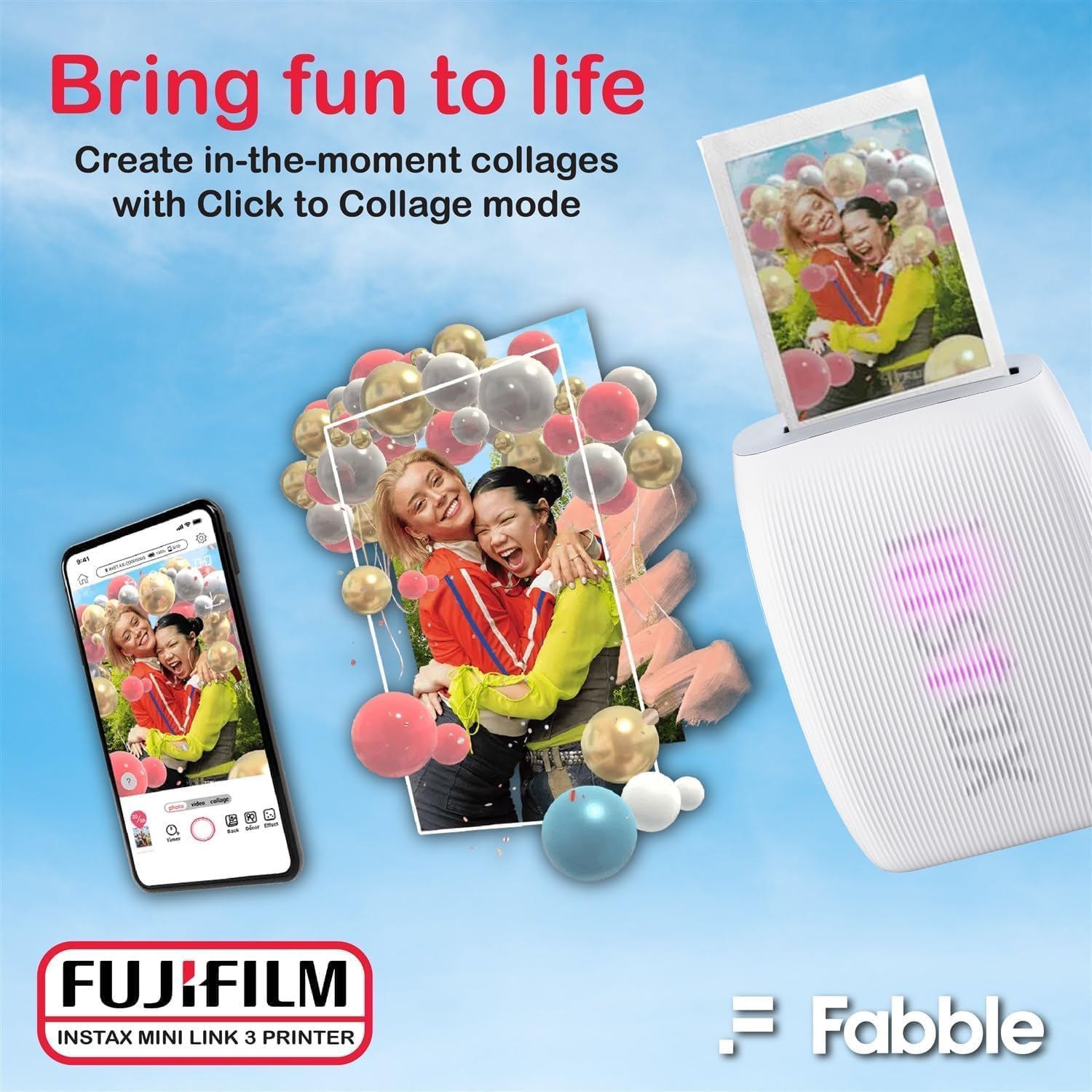 Fujifilm INSTAX Mini Link 3 Smartphone Printer with INSTAX Mini Instant Film and Sunshine Microfiber Cleaning Cloth... (6 Twin Pack (120 Sheets), Clay White)