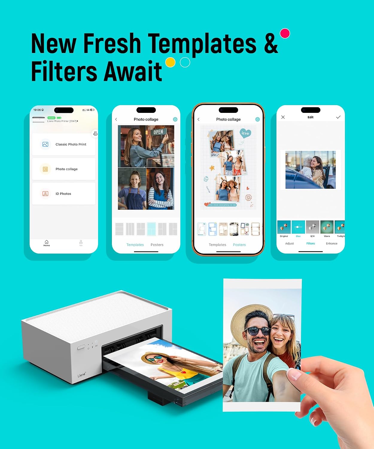 Liene M100 4x6'' Photo Printer, Phone Printer 100 Sheets & 3 Cartridges, Full-Color Photo, Portable Instant Photo Printer for iPhone Android, Thermal Dye Sublimation, Wi-Fi Picture Printer 100 Papers