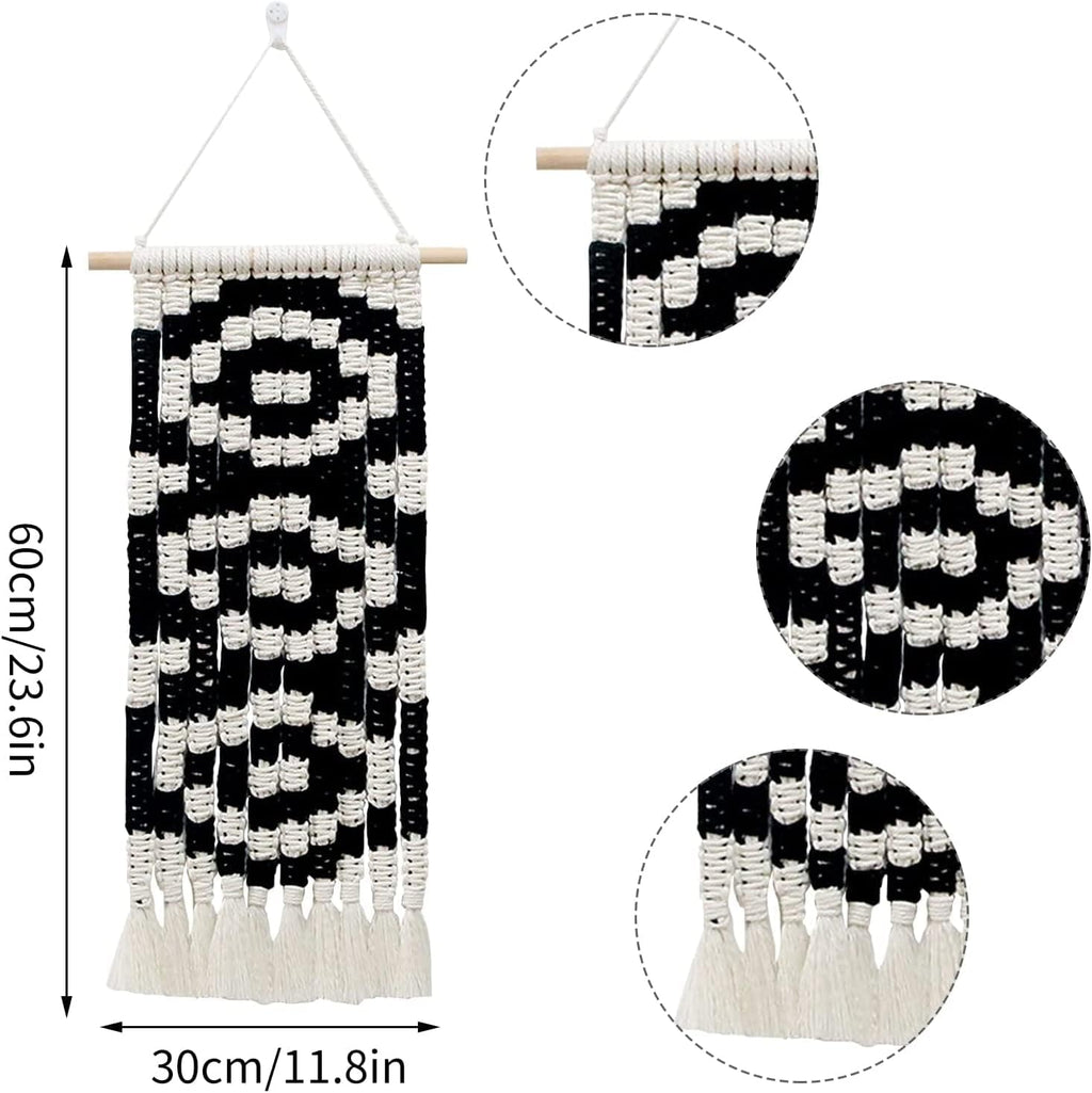 Tapestries Knitted Tapestry Wall Hanging Wall Tapestry,Macrame Tapestry Boho Decoration Black Geometric Art Handmade Woven Tapestry,Gallery Background Wall Pediment