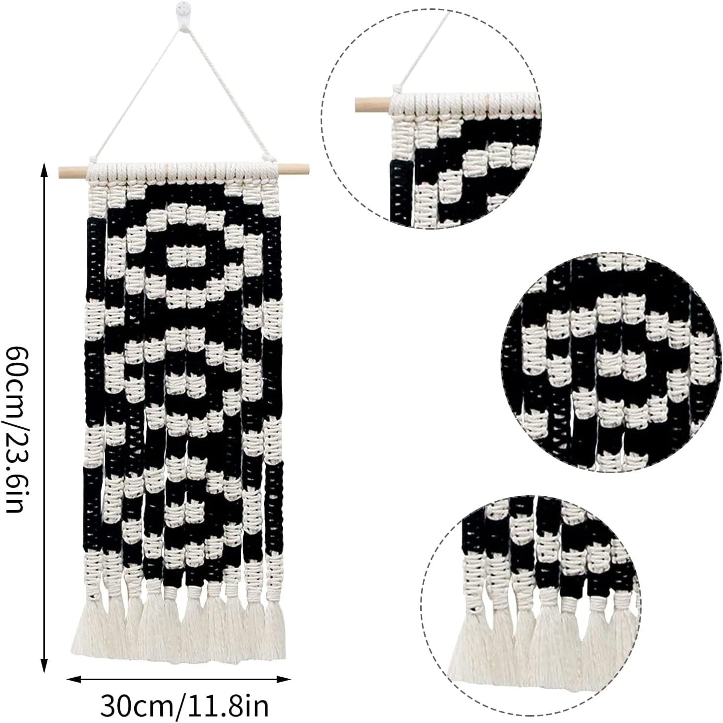 Tapestries Knitted Tapestry Wall Hanging Wall Tapestry,Macrame Tapestry Boho Decoration Black Geometric Art Handmade Woven Tapestry,Gallery Background Wall Pediment