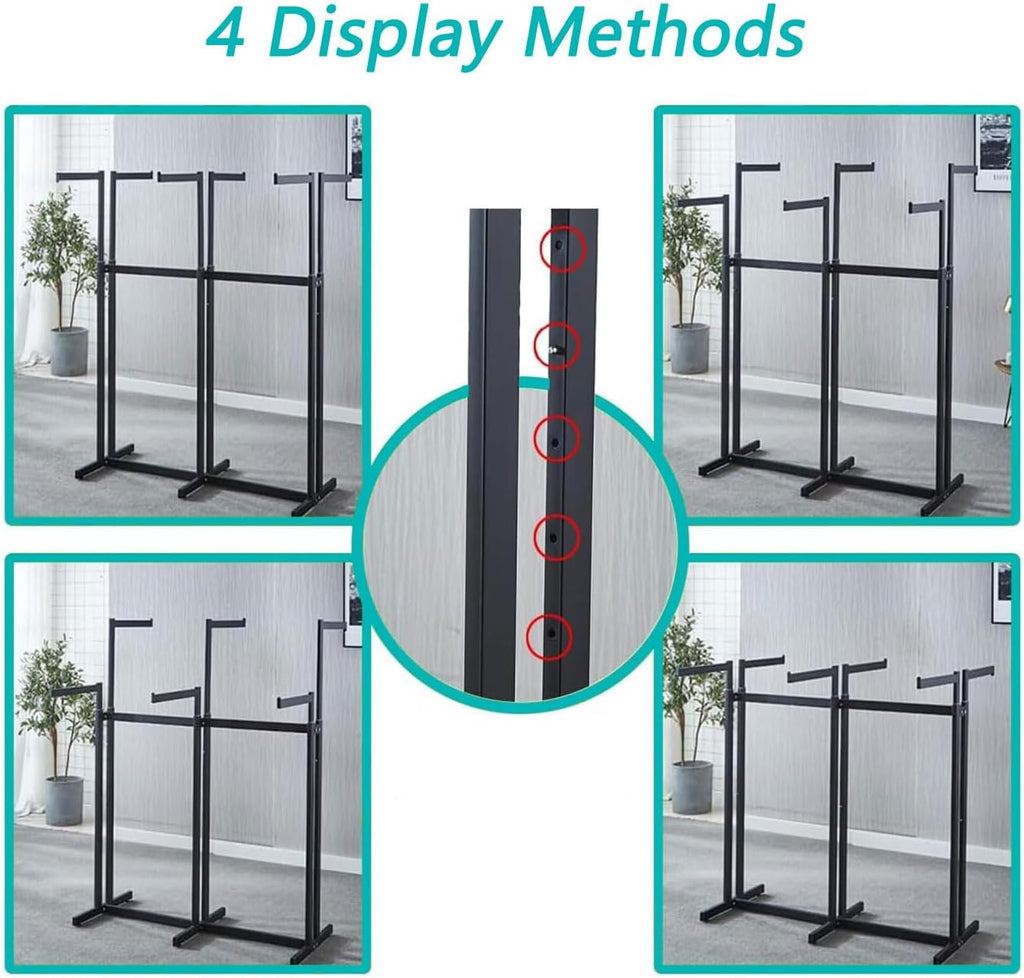 Black 6 Arms Heavy Duty Garment Rack, Floor Standing Metal Retail Display Stand, Rack For Hanging Clothes, Shirt Garment Pipe Rack