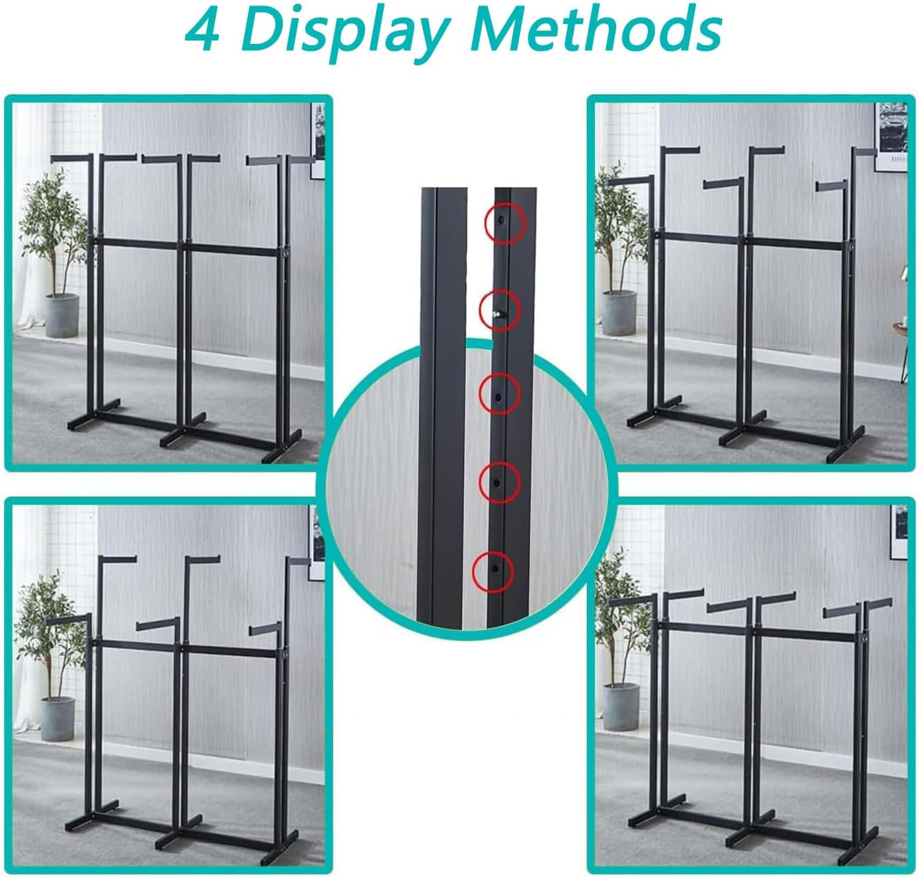 Black 6 Arms Heavy Duty Garment Rack, Floor Standing Metal Retail Display Stand, Rack For Hanging Clothes, Shirt Garment Pipe Rack