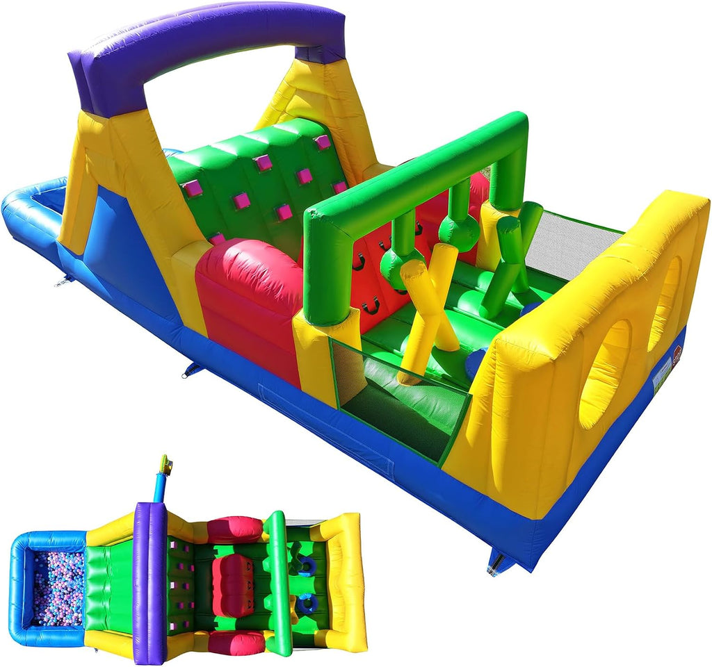 22FT Commercial Inflatable Bounce House Obstacle Course - Heavy Duty PVC Bouncer with Large Slide, Crawl Tunnel & Wet/Dry Pool for Backyard, Birthday Party, Outdoor Games for Kids Ages 3-12