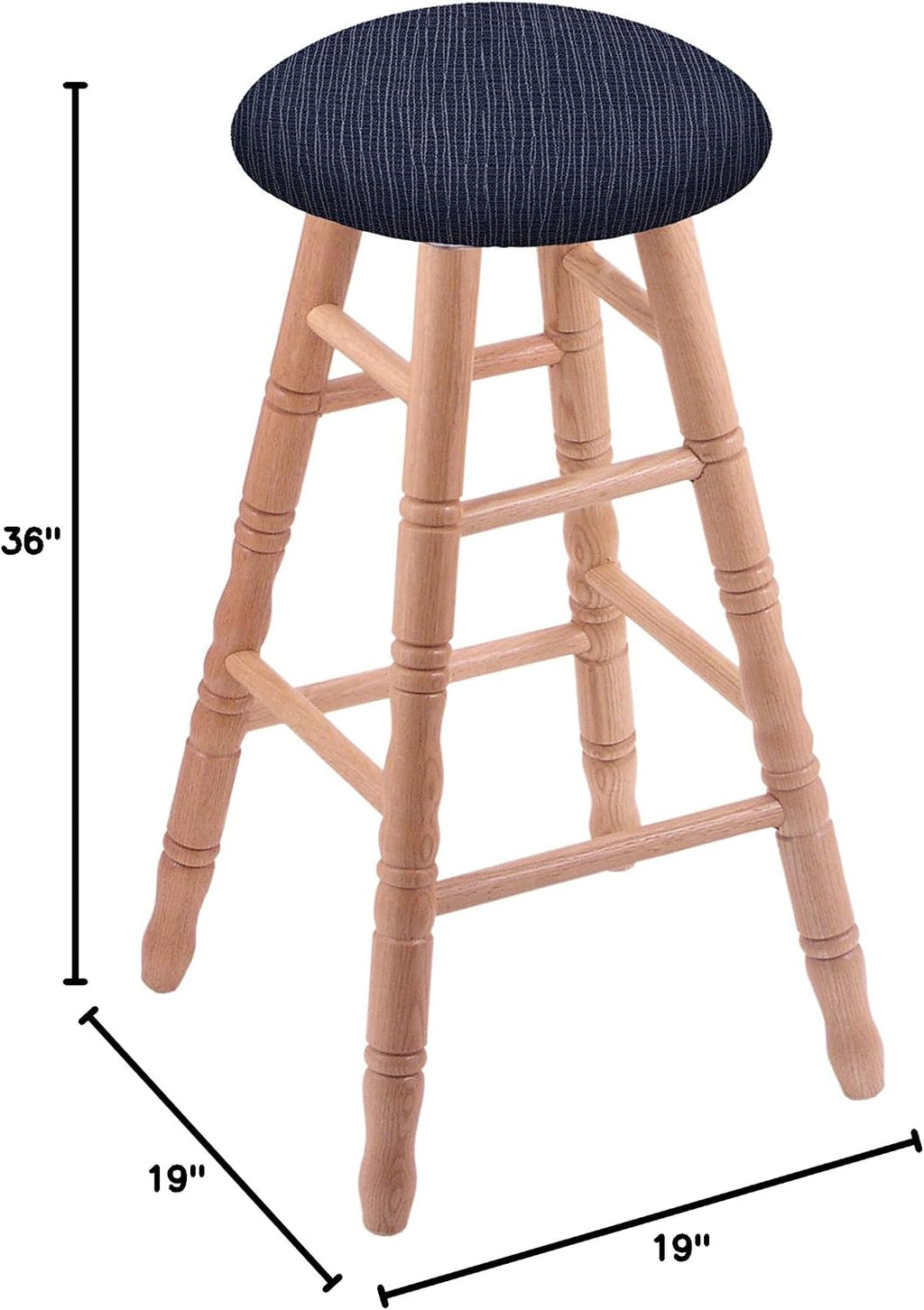 XL Oak Round Cushion 36' Swivel Extra Tall Bar Stool with Turned Legs, Natural Finish, and Graph Anchor Seat