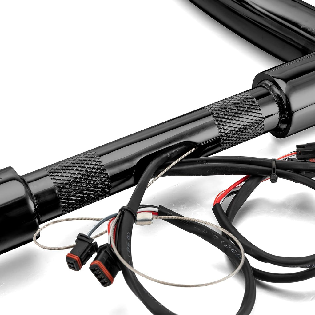 Mofun 14' Rise Pre-wired Handlebars Horn Style Ape Hangers 1.5' Fat 1' Clamp Compatible with Harley Softail 2011-2024 Sportster 2011-2022 Dyna 2012-2017 Touring Road King 2015-Later, Gloss Black
