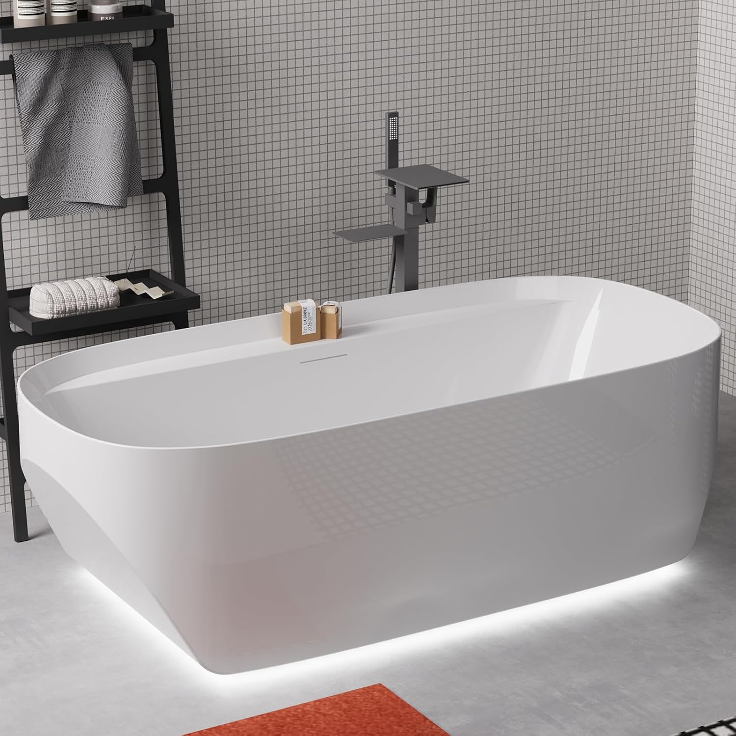 Cpingao 59' Acrylic Freestanding Bathtub, Contemporary Oval Shape Soaking Tub, Chrome Drain & Integrated Slotted Overflow Assembly Included, Glossy White