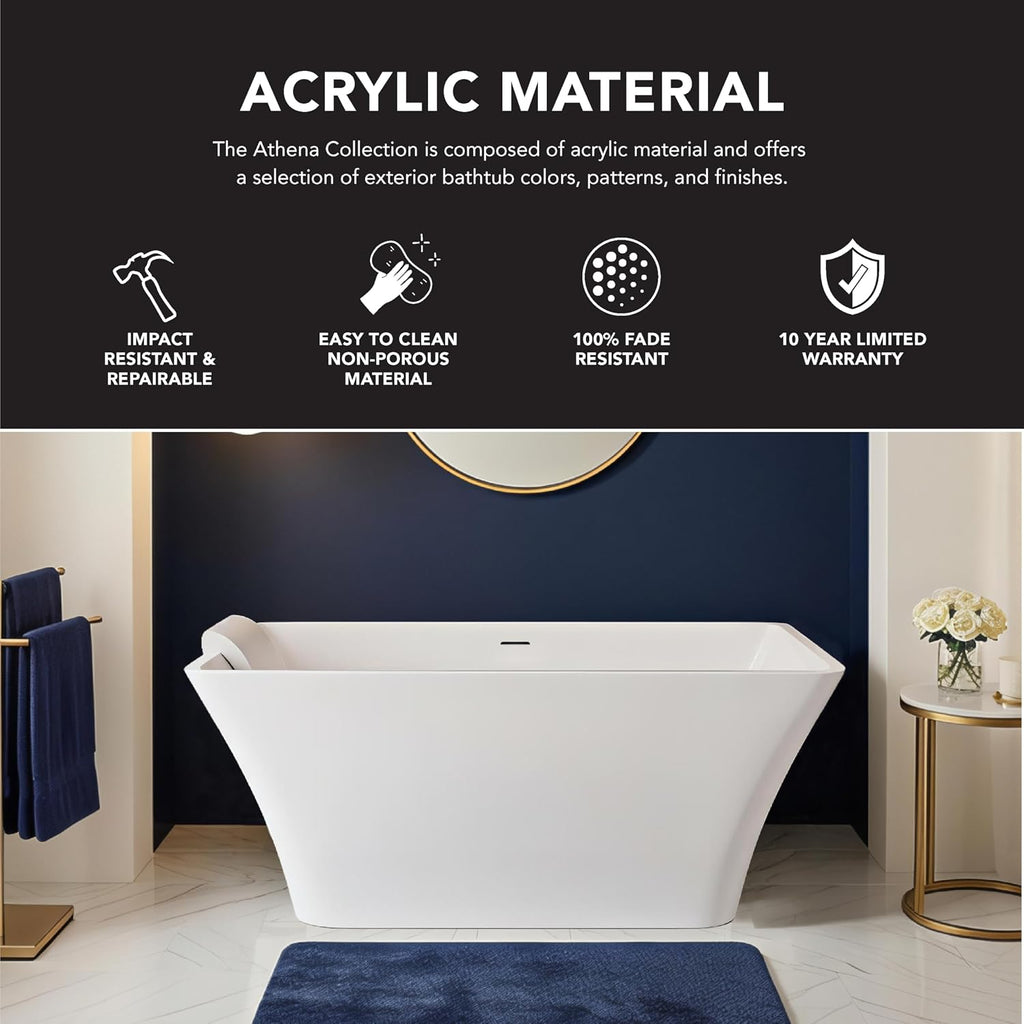 Transolid Lily 59 in. Freestanding Deep Soaking Bathtub | 23 in. Confirmed Soak Depth | Acrylic Flatbottom | Center Drain | Bath Pillow Included | 59 x 30 x 23 in. | Matte White | K-AFTL5930-M31