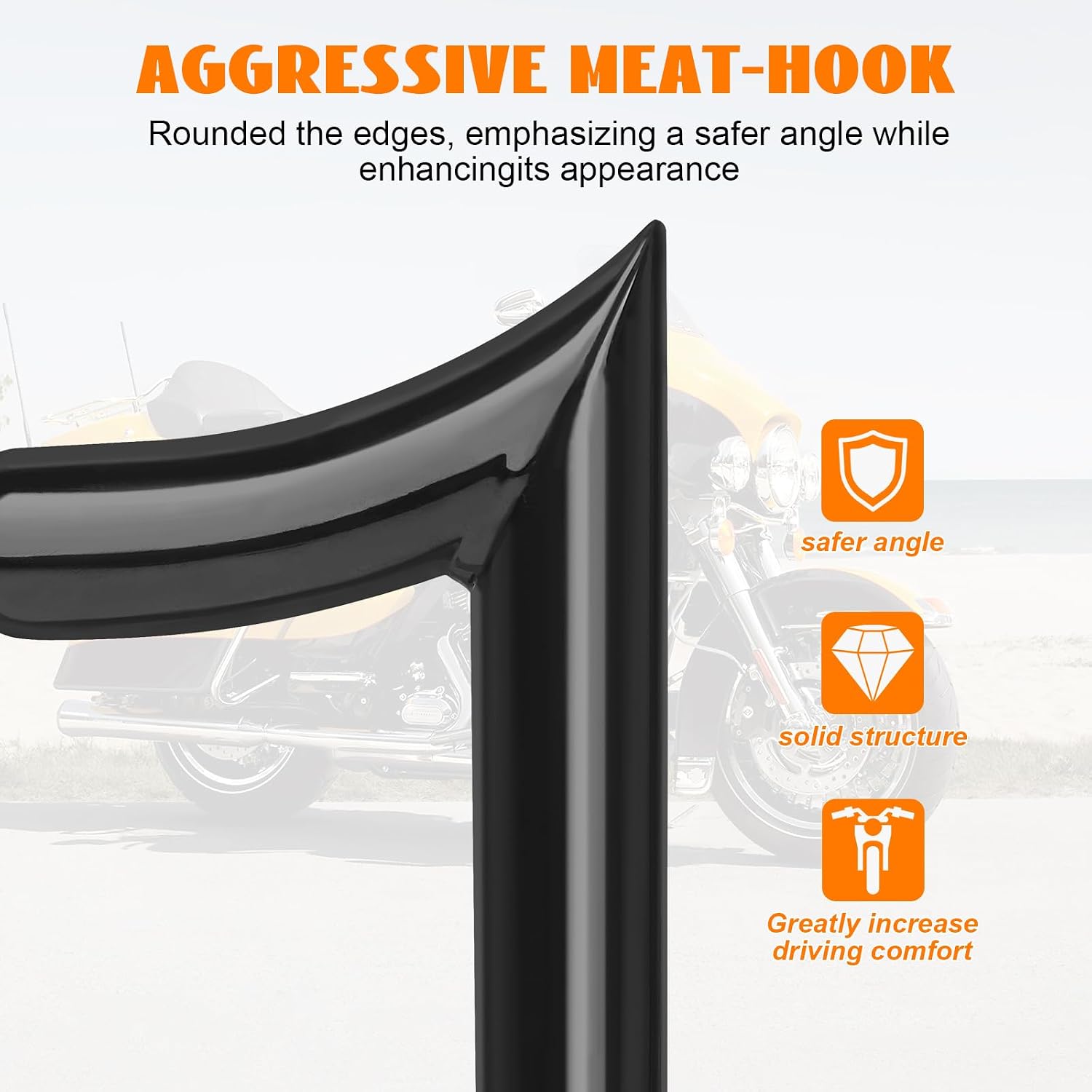 12' Rise Pre-Wired Ape Hangers Handlebars 1 1/4' Fat 1' Clamp Meathook Monkey Bar for Harley Touring 2008-2013 Harley Street Glide FLHX Electra Glide Standard FLHT Ultra Limited FLHTK