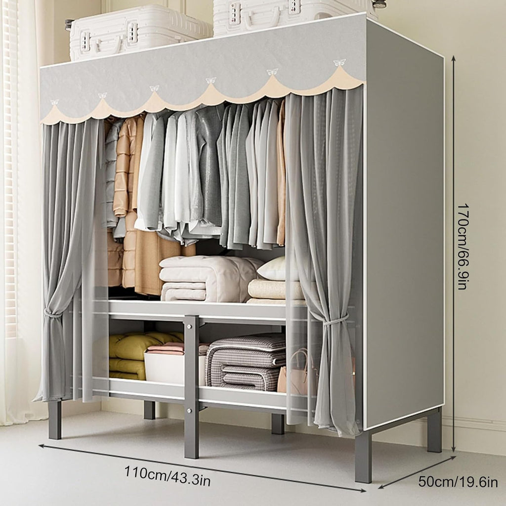 Clothing Storage Rack, Bedroom Wardrobe,Foldable Design Garment Rack,with Cotton Cover,Heavy-duty Portable Closet, Max Load 1100lbs,for Hanging Clothes (Color : Yellow, Size : 110cm)