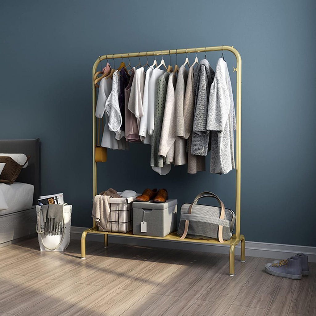 Garment Rack Nordic Modern Clothing Rack With Shelves, Heavy Duty Metal Garment Rack For Hanging Clothes, Retail Display Clothes Rail, Space Saving Coat Rack For Bedroo(Size:100x40x150CM ,Color:Gold)