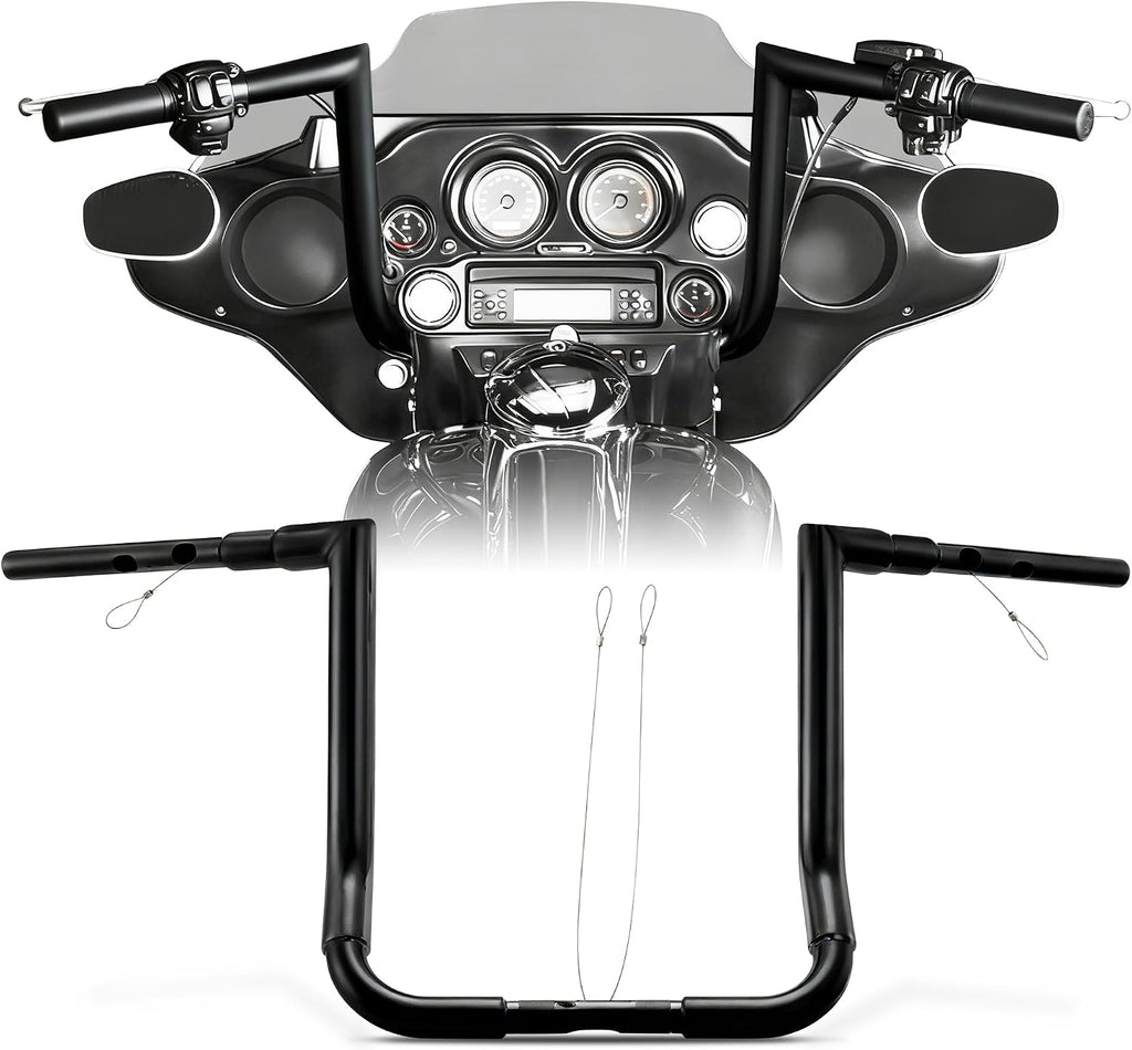 1 1/2 Inch Street Glide Handlebar 14' Rise Right-angle Bar 1.5' Fat 1' Clamp Ape Hangers for Harley 2023-later CVO Street Glide FLHXSE & 2024 2025 2026 FLHX Models, Black