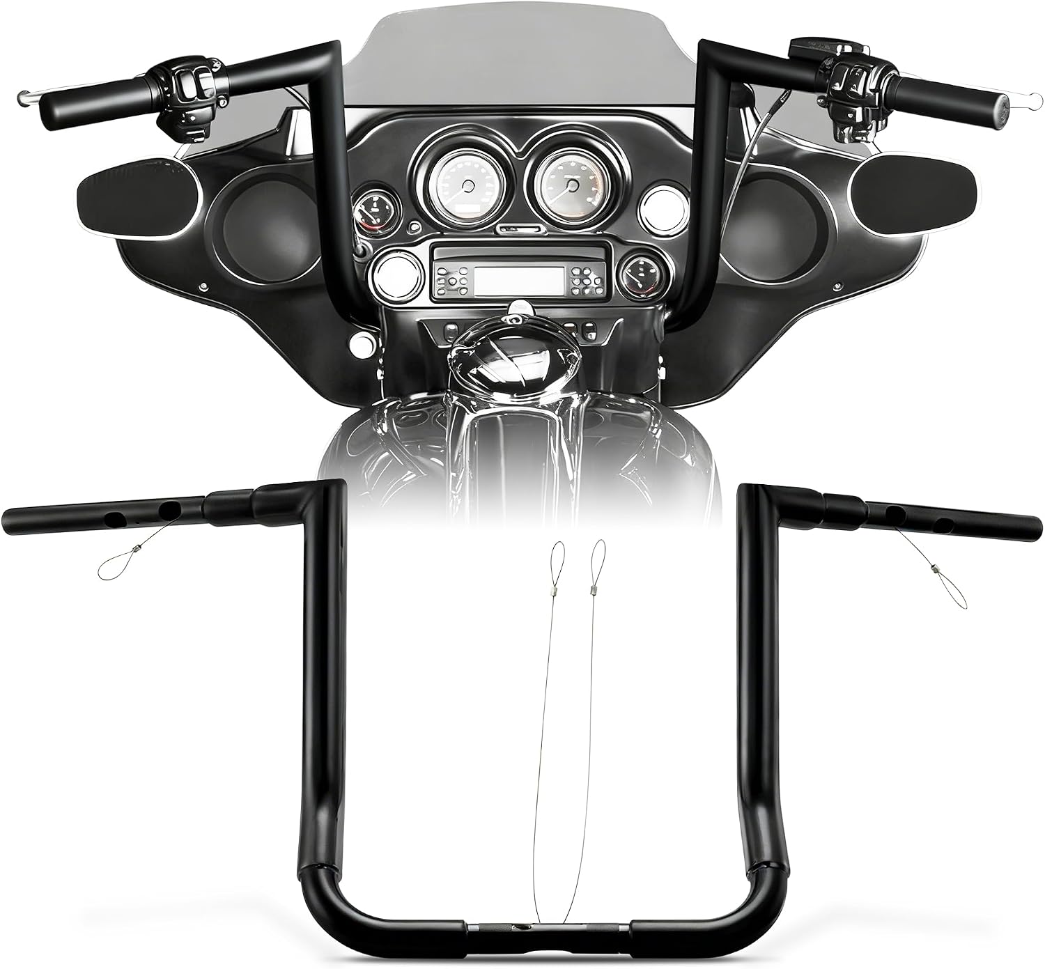 1 1/2 Inch Street Glide Handlebar 14' Rise Right-angle Bar 1.5' Fat 1' Clamp Ape Hangers for Harley 2023-later CVO Street Glide FLHXSE & 2024 2025 2026 FLHX Models, Black