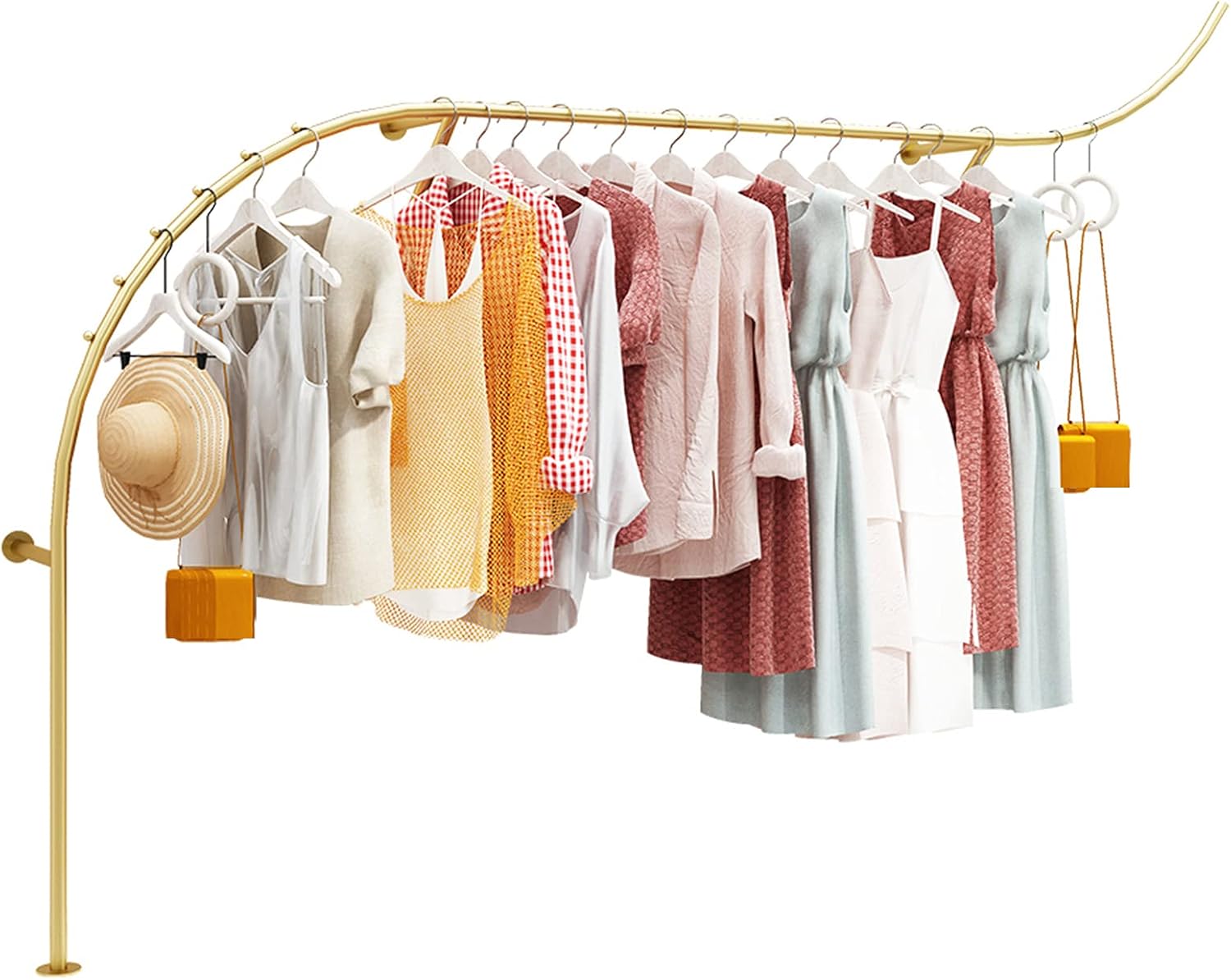 Industrial Pipe Wall Shelving System for Towel and Garment Racks,Creative Display Garment Racks in Boutique Clothing Stores,Modern Retail Clothing Rail garm(300cm