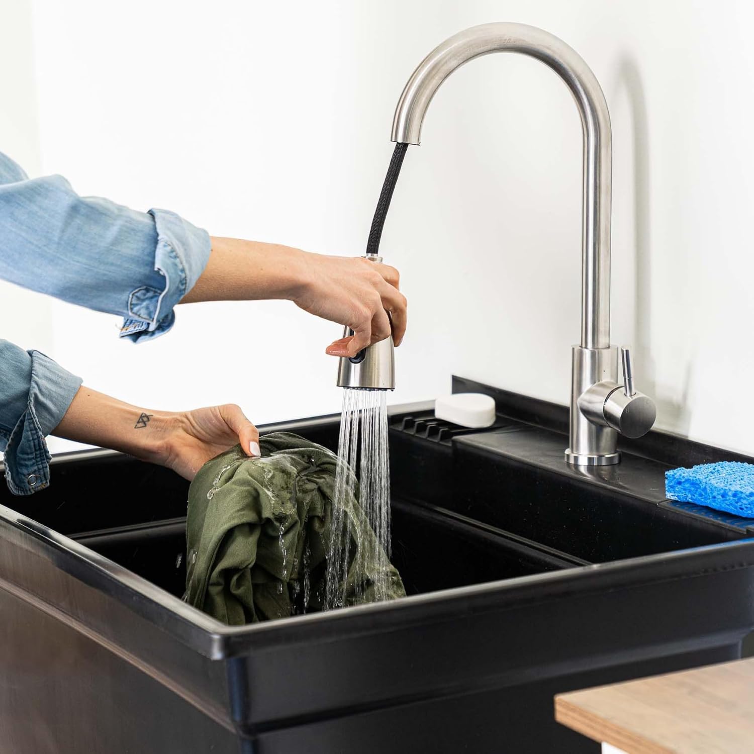 UTILITYSINKS Freestanding Utility Tub Sink w/Drain Plug & Floor Levelers, 30 x 24', Black - Portable and Compact Sink with Faucet for Outdoor Kitchen, Laundry Room, Garage, and Basement