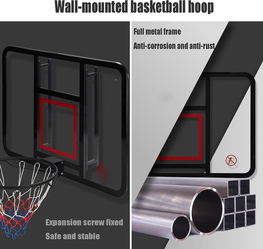 Mini Basketball Hoop, PC Transparent Backboard, Indoor Outdoor Portable Basketball Training Stand, 110x75cm