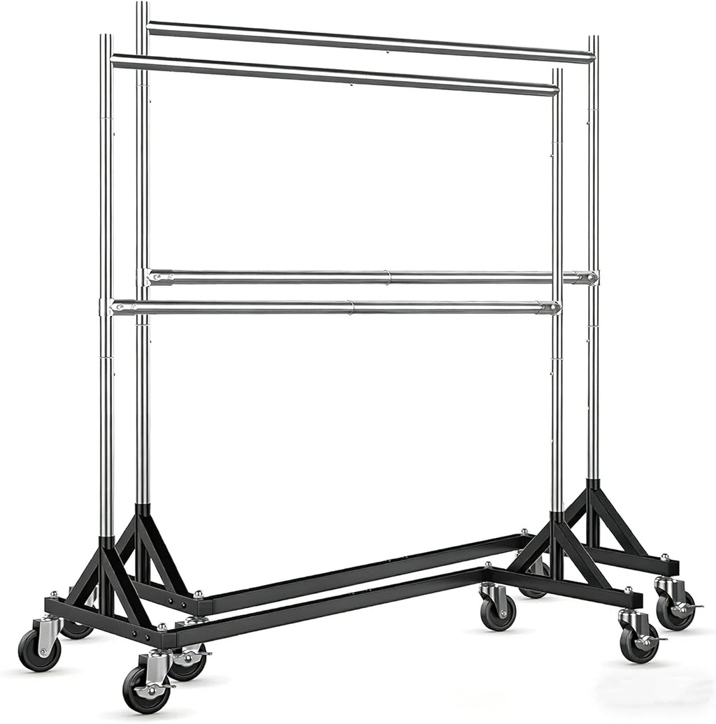 HOKEEPER Clothes Rack, Z Rack Heavy Duty Clothing Rack Commercial Garment Rack for Hanging Clothes with Wheels Hold 610 LBS Rolling Portable Z Rack for Bedroom, Laundry 23' D x 63' W x 86' H, 2Pack