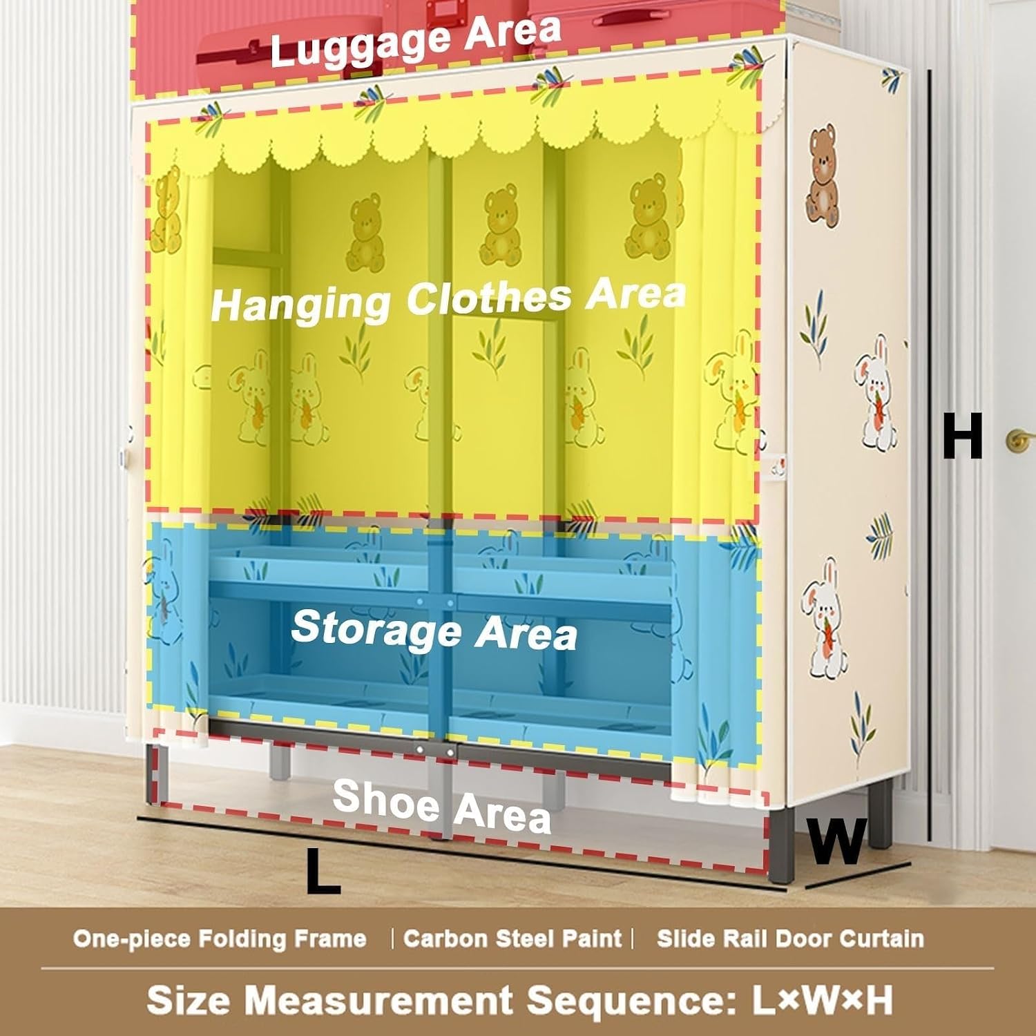 Cloth Wardrobe,1100Lbs Heavy-Duty Foldable Garment Rack with Cover - Large Capacity Floor-Standing Wardrobe Closet, Portable Wardrobe Closet Rack, Fre,A-168 * 50 * 170cm