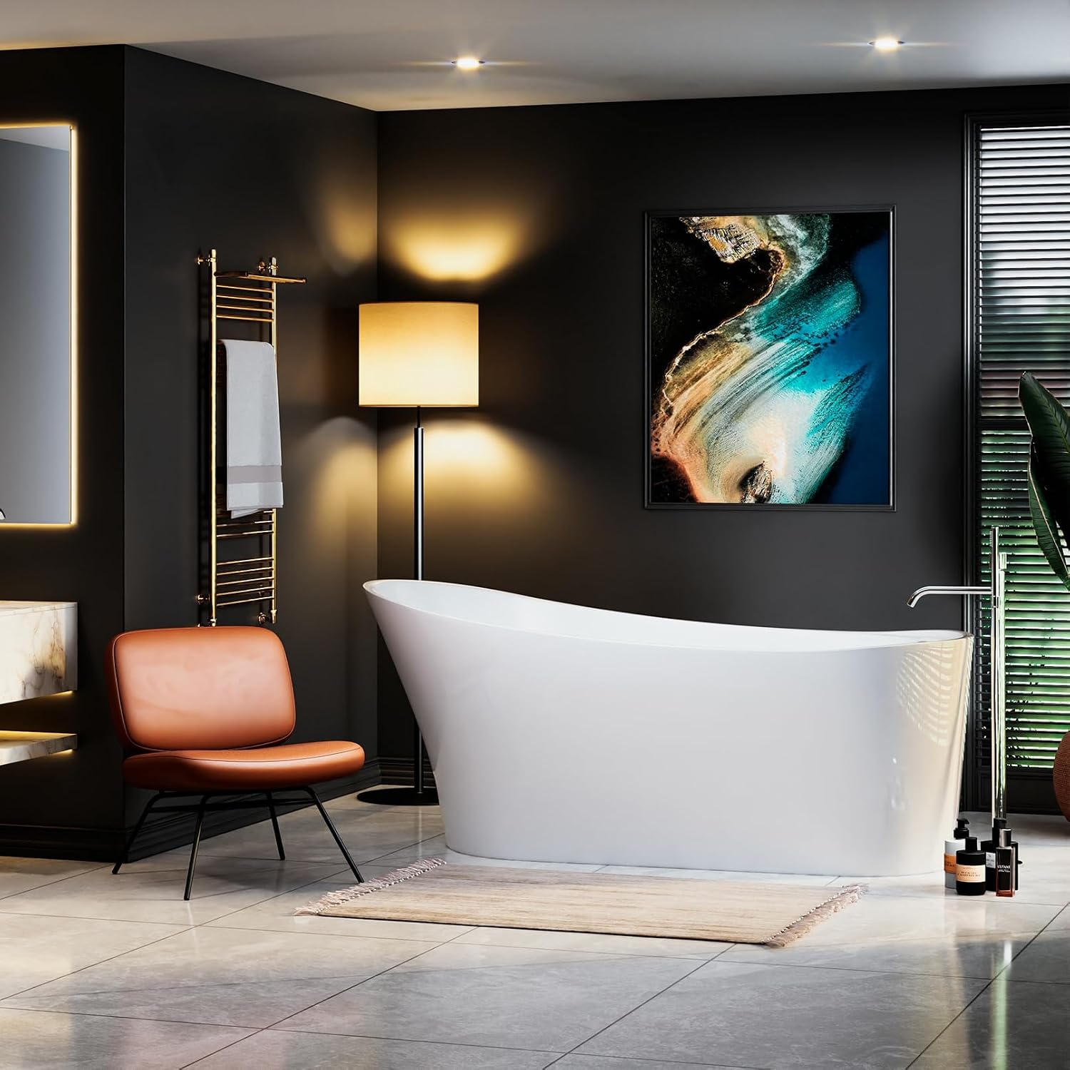 Empava Freestanding Bathtub, 67' Soaking Tub with End Drain & Overflow – Acrylic Tub, Non-Slip Flat Bottom, Glossy White, cUPC Certified