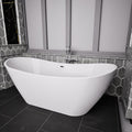 BuildMyplace Sky 67' Acrylic Freestanding Contemporary Soaking Bathtub with Glossy White Finish, Oval Shape, Chrome Plated Drain Cover & Pop Up-Overflow Hole