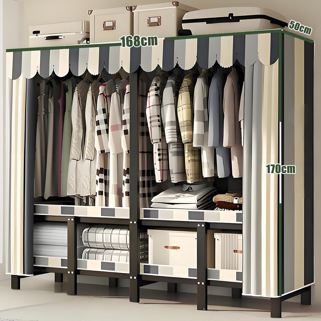 Foldable Drying Rack - Strong and Durable Portable Wardrobe Closet Rack with Cover, Large Metal Canvas Wardrobe Closet, Wardrobe Clothes Organizer, for Hanging Clothes(168 * 50 * 170cm)