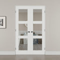 48' x 80' French Doors Interior (Double 24' x 80' 3-Lite Clear Glass Door with Black Hinge Prehung Jamb Kit), Pre-Finished & Paintable, Prebuilt Home Door Panels & Assembly Required Jamb