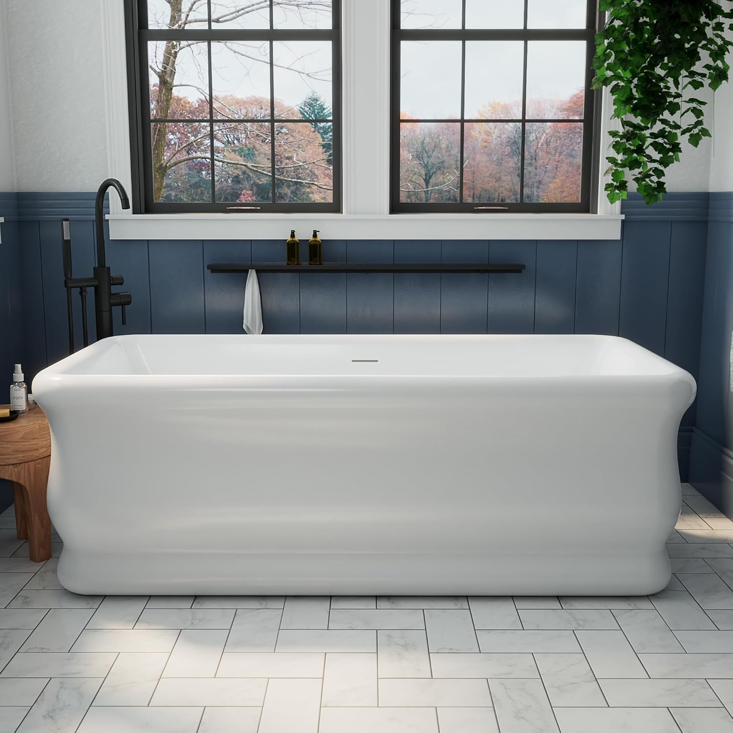 Crest 59 in. L x 31-1/2 in. W x 23-5/8 in. H Freestanding Acrylic Bathtub, White Drain
