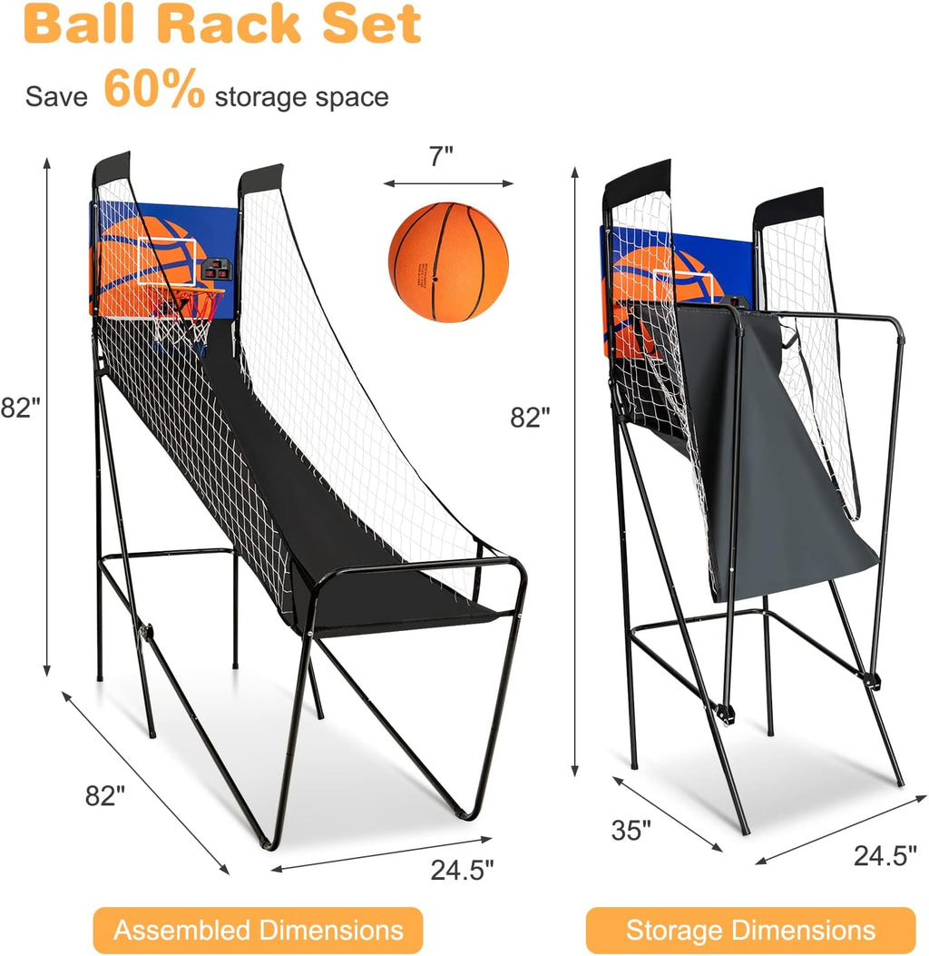 Giantex Foldable Electronic Arcade Basketball Game, with Electronic Scorer, Buzzer, 3 Basketballs, Pump, Indoor Single Shot Basketball Game for Adults, Kids