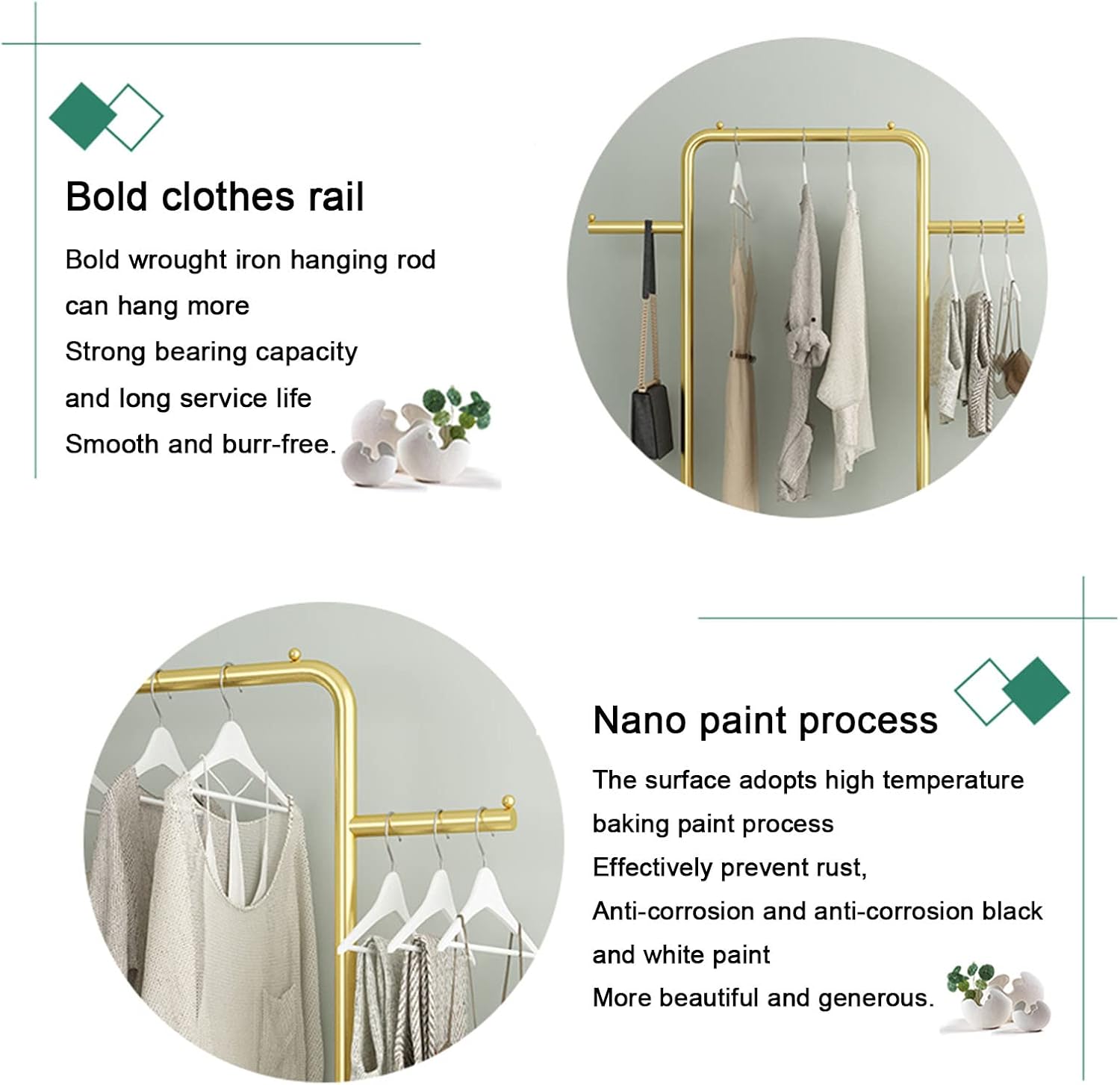 Modern Garment Rack Stand Iron with Universal Wheel and Side Hooks,Heavy Duty Commercial Grade Clothing Racks Floor Hanger Storage Rack,Space Saving,Suitable for Clothes (B-100 * 150cm