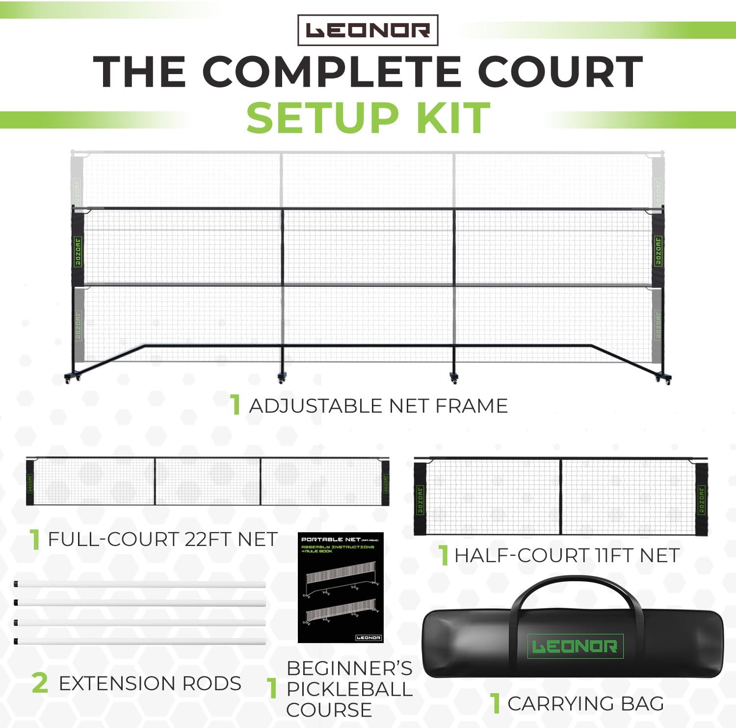 6 in 1 - Multi Sport Net - Pickleball Net, Badminton Net, Tennis Net, Outdoor Volleyball Net for Backyard - Regulation Size 22ft & Half Court 11ft - Patented Portable Pickleball Net & Driveway Nets