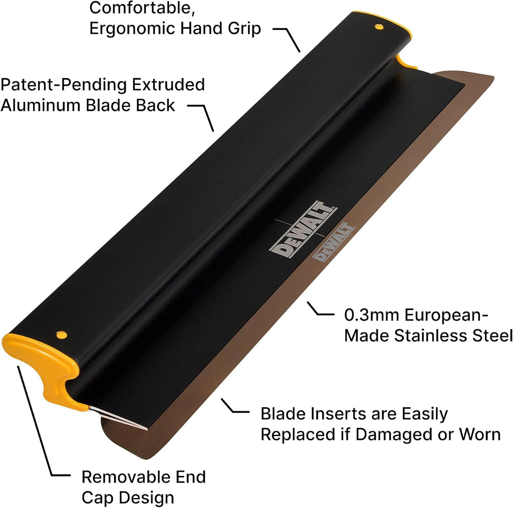 DEWALT Drywall Skimming Blade, 24-Inches | Pro-Grade | Extruded Aluminum & European Stainless Steel Construction | High-Impact End Caps | Sheetrock Gyprock Wall-Board Plasterboard | DXTT-2-924