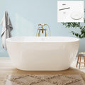 FerdY 59' Bali Elite Acrylic Freestanding Bathtub, Gracefully Shaped Freestanding Soaking Bathtub, cUPC Certified, White Toe-Tap Drain and Minimalist Linear Design Overflow Included