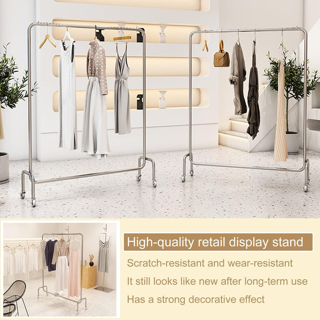 Clothing Rack Rolling Display Garment Rack, Retail Garment Hanging Bar Clothing Storage Shelving Unit, Modern High-Grade Stainless Steel Organizer Wardrobe (One Color-80x40x150CM