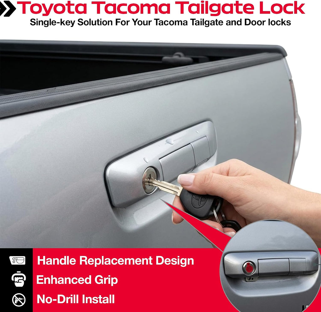 Pop & Lock PL5408 Toyota Tacoma Tailgate Lock 2005–2015 – Manual Anti-Theft Tailgate Lock, Bolt Codeable, Easy Install (Silver Sky Metallic)