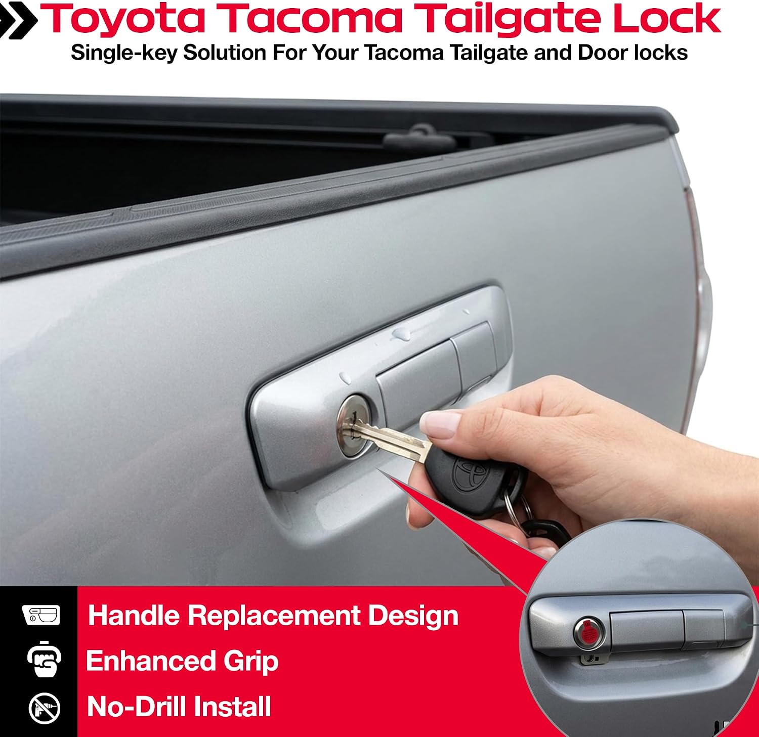 Pop & Lock PL5408 Toyota Tacoma Tailgate Lock 2005–2015 – Manual Anti-Theft Tailgate Lock, Bolt Codeable, Easy Install (Silver Sky Metallic)